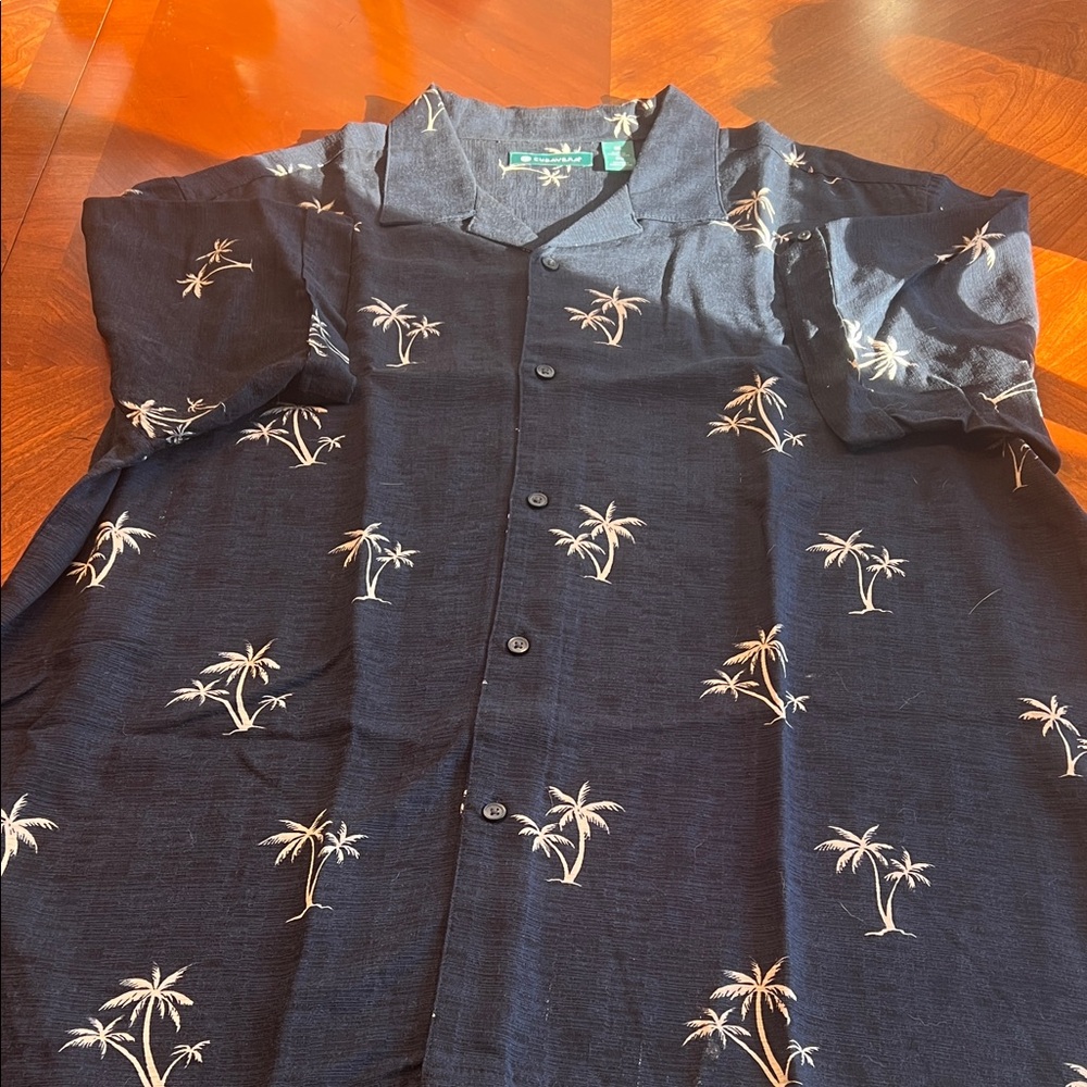 Cubavera Dark Blue Palm Print Men's Shirt